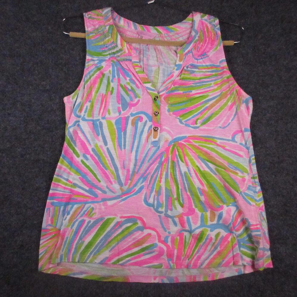 Lilly Pulitzer Tank Top Womens Small Multicolor Henley Sleeveless Jersey